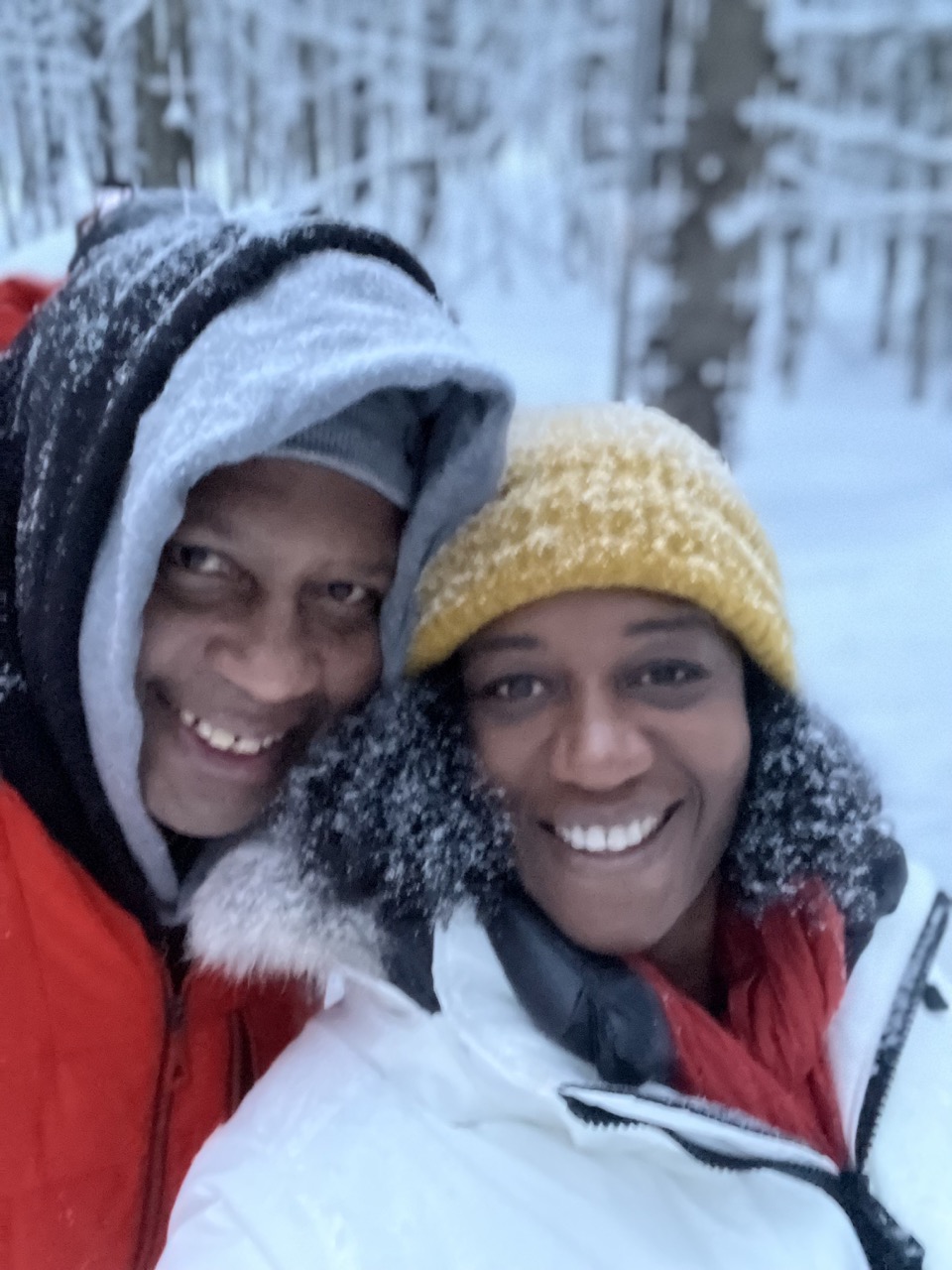 Black couple romantic winter road trip